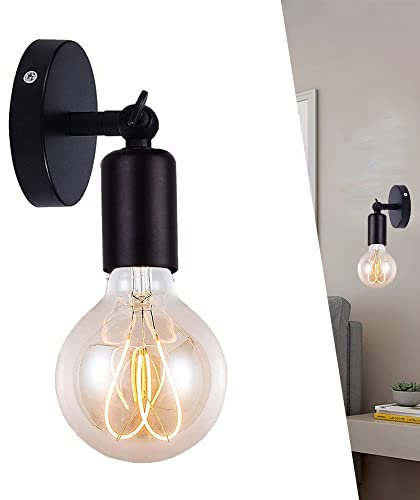 Wandleuchte Innen Wandlampe schwenkbar Wandstrahler Industrie aus aus Lampenschirm mit E27 Lampenfassung Retro Industrial für Aufenthaltsraum Schlafzimmer Esszimmer Bar, Schwarz Weiß (Schwarz)