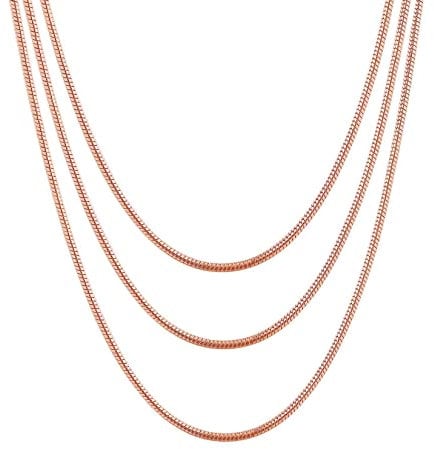 HIJONES Stainless Steel Round Snake Chain Necklace Set for Women Girls 3 Packs Solid Italian Chain Rose Gold 2MM 50/55/60CM