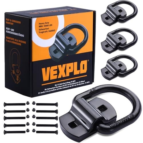 VEXPLO 4 Pezzi Robusto Ganci per Rimorchio Anello Ancoraggio Rimorchio Furgone, capacità di Carico 5400Kg, Avvitabile D Anello di Fissaggio con Ganci
