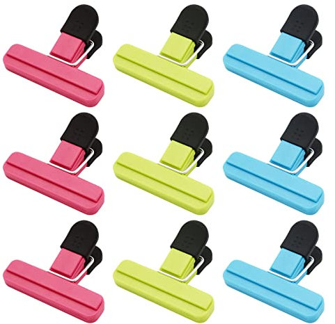 Bag Clips for Food Storage,9 Pieces Food Bag Clips for Kitchen Storage Clip,Airtight,3 Colours Sturdy Food Clips for Sealing Food Keeping Food Fresh Plastic Clips for Home, Kitchen and Office