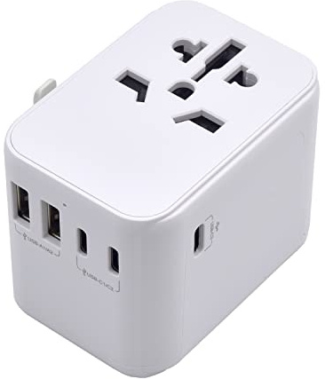 Ewent Reiseadapter Weltweit, Universal Reiseadapter, Universal Steckdosenadapter mit 2 USB und 3 Type-C Ports, Reisestecker für Deutschland,England,USA,Australien und über 224 Länder, Kinderschutz