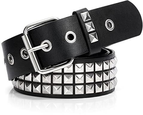 SUOSDEY Women Leather Belt for Jeans Dress Bullet Rivet Belts Women Men Black Studded Gothic Belt Punk Style with Metel Buckle Hip Hop