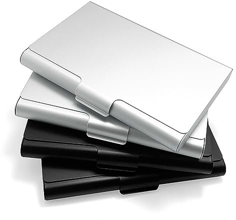 xiaoxianxian 4 Pièces Porte Carte de Visite,Étui pour Cartes de Visite en Aluminium,Porte-Cartes de Visite Fin en Métal pour Carte d'identité,Carte de Crédit (Noir+Argent)