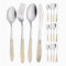 16 Pezzi Vintage Goffrato Placcato Oro Manico Cucina Acciaio Inossidabile Argenteria Posate Posate Coltelli Forchette Cucchiai Set Per 4 Persone (Oro argento)
