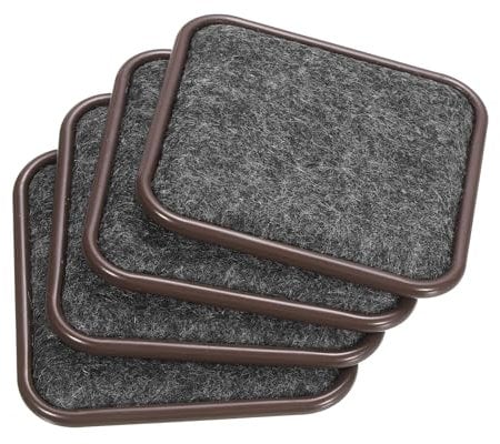 sourcing map Furniture Sliders, 4Pcs 2 1/2 - Felt Square Sliding Pads, Reusable Furniture Caster Cups for Carpeted Tile Vinyl Hardwood Floors Protector (Brown)