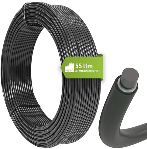 Fepro® Spanndraht 3,1 mm x 55 m, anthrazit, verzinkt und kunststoffbeschichtet - witterungsbeständig, ideal für Maschendraht, Wildzaun, Garten oder basteln