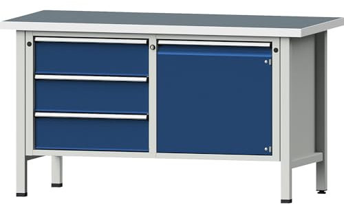 ANKE | Werkbank | Gestellbauweise Serie V | 3 Schubladen | Tür 540 mm | Universalplatte | Teilauszug