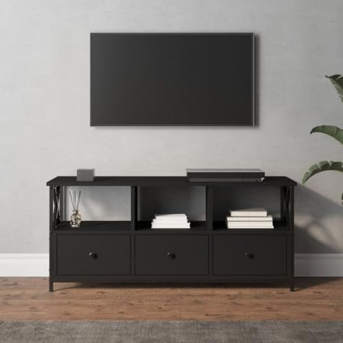 Homgoday Meuble TV en fer et contreplaqué noir 102 x 33 x 45 cm, meuble pour TV, salon, salle à manger, bureau, télévision, équipement de musique, meuble bas de rangement