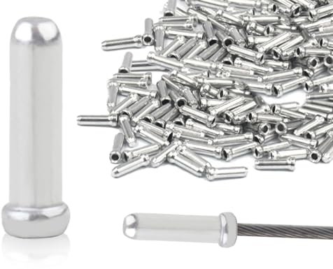 KAPSING 200 Stück Endkappe Bremszug, Fahrrad Endkappen Bremszug Endhülsen Kabelendhülsen, Aluminiumlegierung Endkappe Bremszug für Bremsseil Schaltseil(Silber)