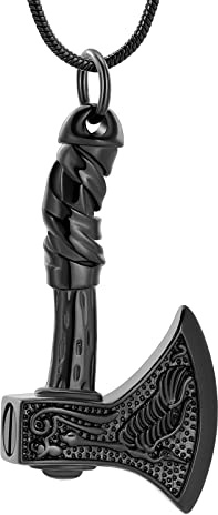 VCCWYQK Thor Axe Urn Necklace for Ashes for Women Men Viking Axe Stainless Steel Memorial Pendant Urn Necklace for Loved One Ashes Holder