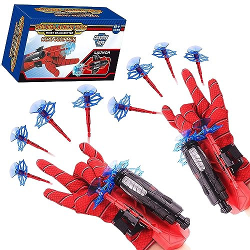Spider Shooter Kids Gift Toy - Web Shooters for Kids Super Hero Toys with Spider Gloves Launcher Wrist Toys Set Suction Disk Soft Bullets for Boy Girl Gifts (2Pcs)
