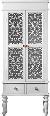 MOOWI Weinschrank Retro-Weinschrank aus Holz mit 2 Schubladen und Schranktür, hohl geschnitzter Bar-Aufbewahrungsvitrinenschrank, weiß Barschrank