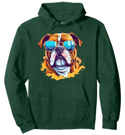Englische Bulldogge mit Sonnenbrille Pullover Hoodie