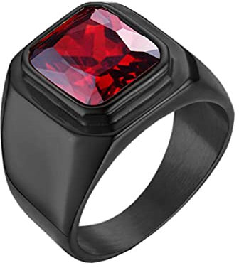 HIJONES Herren Stein Ring Schwarz Edelstahl Große Quadratische Zirkonia Vintage Statement Ringe Rot Größe 75
