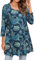 Enmain Maglia Tunica Donna Manica Lunga Maglietta a Maniche Lunghe 3/4 Taglie Forti Blusa Scollo Tondo Floreale Stampata Camicia Elegant Blu 2XL