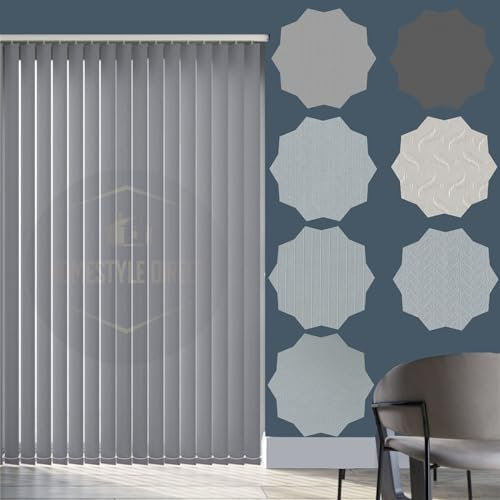 HOMESTYLE DIRECT - Premium GREY 7 Designs Vertical Blind Replacement Slats Made to Measure 89mm (3.5) WIDE Louvres Complete with HANGERS, WEIGHTS AND CHAINS - Customizable Length