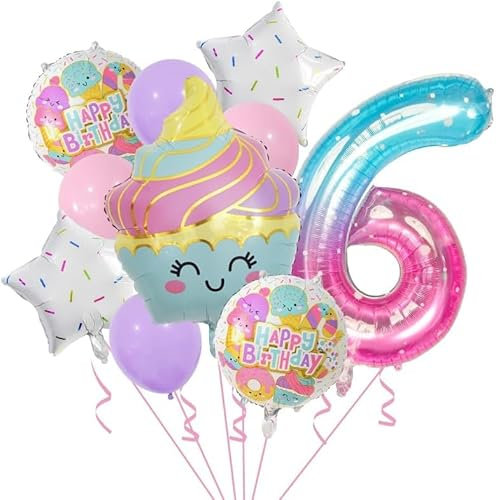 Donut Folienballon,Geburtstagsdeko 6 Jahre,Folienballon Candy,10 Stück Eis Deko Eiscreme Party Deko,Geeignet für Geburtstagsballons zum Thema Eiscreme für Jungen und Mädchen