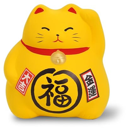 COTONOHA Banko Ware Maneki-Neko Keramik-Sparschwein – Glückskatze, niedlich und mollig, traditionelle japanische Spardose (gelb)