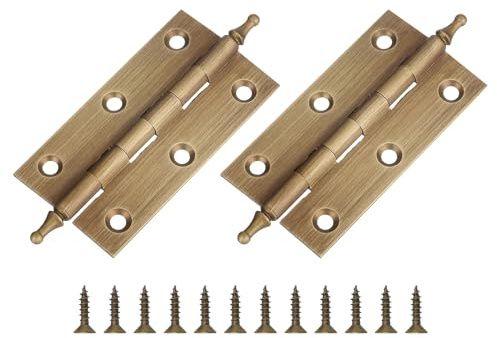 sourcing map Lot de 2 charnières de porte de 7,3 x 2,4 cm en laiton massif - Charnière pliable à roulement à billes avec vis pour porte d'armoire, bronze