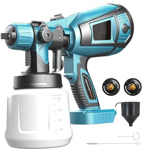 Akku farbsprühsystem Elektrisches farbsprühgerät kompatibel mit Makita 18V Akkus, 1000ml Elektro Lackierpistole mit 3 Düsen, 3 Sprühmuster, zum Streichen von Wänden Gartenzaun (ohne Akku)