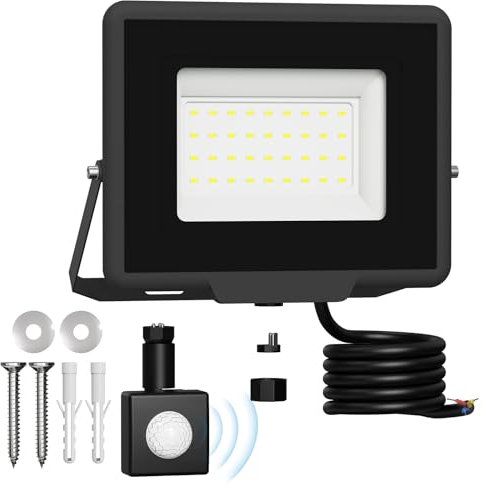 loyal Security Lights Outdoor Motion Sensor, 30W PIR Sensor Security Light Detachable 2700LM 6500K Cold White LED Outdoor IP65 Waterproof Floodlight for Garage Garden