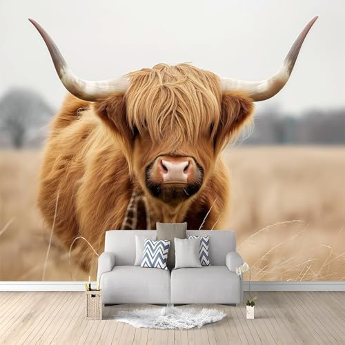 3D Vliestapete Hochlandrinder Yak Feld 300x210 cm Fototapete, Wanddeko, Wandbild, Wandtapete, Vlies Tapete, Wohnzimmer Schlafzimmer Büro Flur Wand Dekoration
