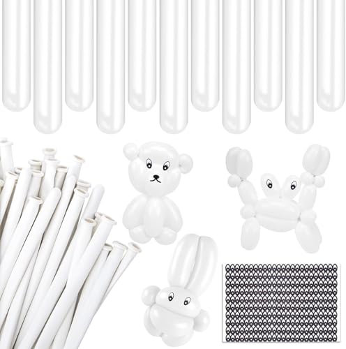 Globos Modelo, 100 Piezas Globos Modelar, Globos MáGico De LáTex, Globo para Hacer Formas, Pegatinas para los Ojos, para CumpleañOs, Fiestas, Bodas, Festivales y Eventos (Color blanco)