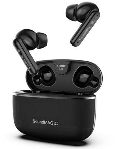 SoundMAGIC T80BT ANC True Wireless Earbuds with Hi-Res Audio,Hibrid Active Noise Cancelling, ENC Call Clarity, 20H Playtime, IPX5 Waterproof, Ultra-Comfy Fit for Sports/Work/Gaming