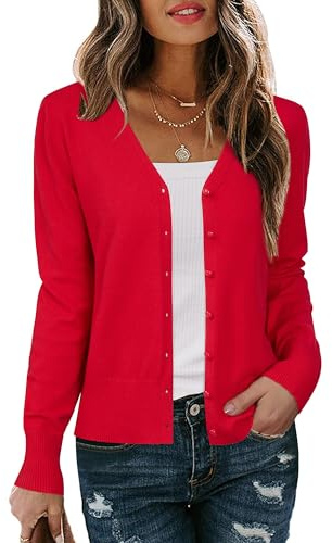 Arach&Cloz Women's Cardigans Long Sleeve Lightweight Ladies Tops Button Down V Neck Shrugs Knitwear