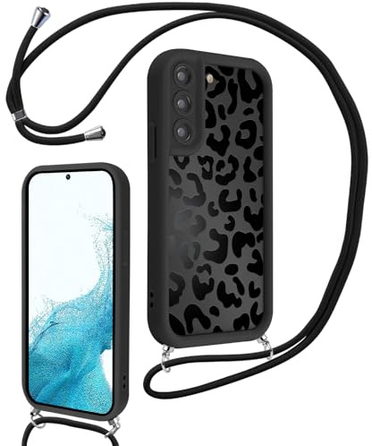 Xylota Handyband für Samsung Galaxy S22 5G Hülle mit Band, Silikon Aesthetic Muster Design Handyhülle mit Kette Kordel Schlüsselband, Mädchen Schutzhülle für Samsung S22 5G zum Umhängen,Leopard