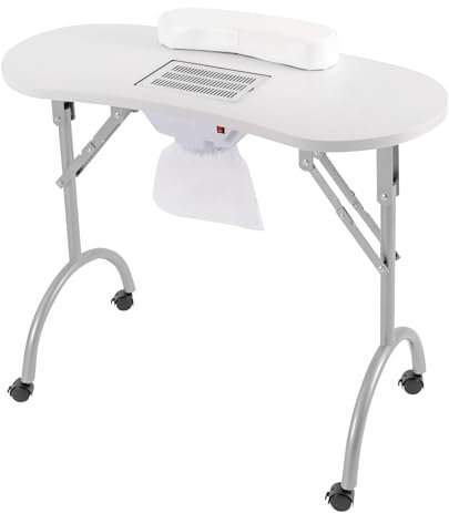 NIGORIY Maniküretisch mit Absaugung 5.5W 100CFM Nageltisch Mit Absaugung 90x40x72.5cm Faltbar Nageltisch Maniküre Tisch 30kg Kapazität Nagel Tisch mit Rollen Bremsvorrichtungen