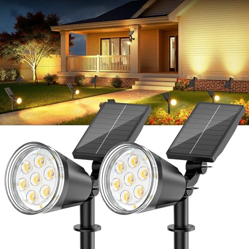 Lampe Solaire Exterieur Lot de 2, 12500mAh Projecteur 120 LED Blanc Chaud Solaire Extérieur, 1200lm IP65 Étanche Spot Solaire Exterieur Puissant Jardin avec 2 Modes Réglable 120° pour Jardin