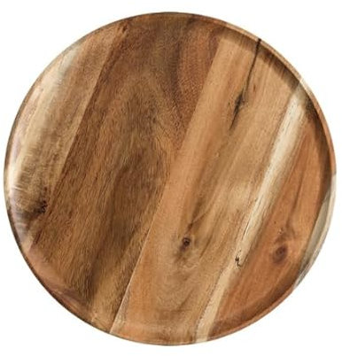 Holz Tablett, Rablett aus Akazienholz, Holztablett Deko, Holztablett Länglich, Serviertablett Holz, Dekorativ, für Kaffee, Dessert, Snack (Rund)
