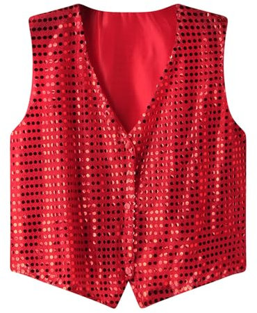 Herren Glänzende Pailletten Weste Glitzer V-Ausschnitt Anzugweste Karneval Anzug Festlich Kostüm Fasching Outfit Rave-Partys