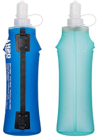 Cretosou Lot de 2 bouteilles d'eau souples de 500 ml avec poignée pour la course à pied - Bouteilles d'eau de voyage pliables pour sac d'hydratation, cyclisme, marathon, randonnée