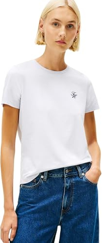 Tommy Hilfiger Damen T-Shirt Kurzarm Script Regular Fit, Blau (Morning Sky Blue), XS