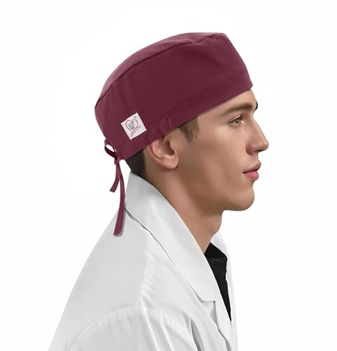JONATHAN UNIFORM Stretch OP Haube Damen Herren Verstellbar mit Frottierpad | Unisex Chirurgische Kappe Leichter Stoff, Kopfbedeckungen für Krankenschwestern, Arbeitskappe für Arzt, Pflege, OP (Weinrot)