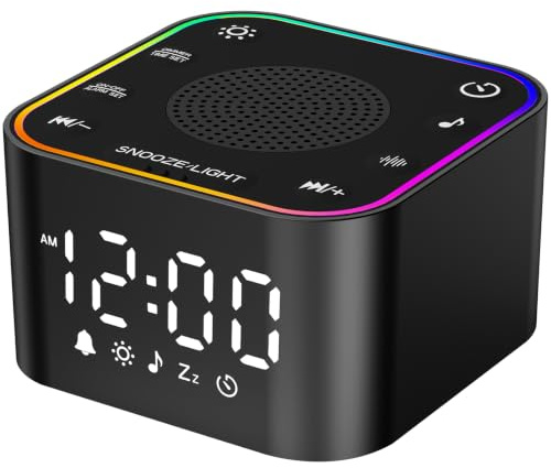2-in-1 Sound Machine Alarm Clock: 30 Non-Looping Sounds, Compact | Block Outside Noise for Sleep & Focus, 30 Adjustable Volume, Dimmable Nightlight & Display Brightness, 10-480 Min Timer
