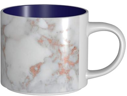 WSHFFILO White Marble Rose Gold Printed Large-Capacity Ceramic Mugs Featured Coffee Mug