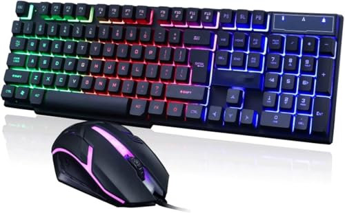 SHRGOMPIT Mechanical and Mouse Combo RGB Gaming 104 Keys Blue Switches Wired USB Keyboards,Programmable Gaming Mouse for Windows PC with USB