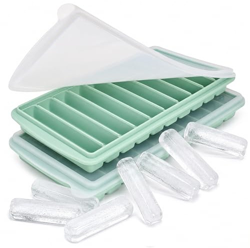 Eiswürfel Flasche Silikonform mit Deckel, BPA-freie Eiswürfelform für Wasserflaschen, schlanke Eissticks 9,7 x 1,9 cm, stapelbar & auslaufsicher mit Klickverschluss, für Trinkflaschen & Thermobehälter
