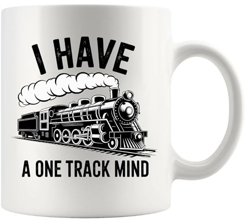 Panvola I Have A One Track Mind Train Lovers Gifts For Women Men Retro Steam Engine Railroad Engineers Train Drivers Novelty Drinkware Ceramic Mug 11 oz White | Train Lovers Gifts Retro Steam Engine Railroad Engineers Train Drivers Ceramic Mug Novelty Drinkware