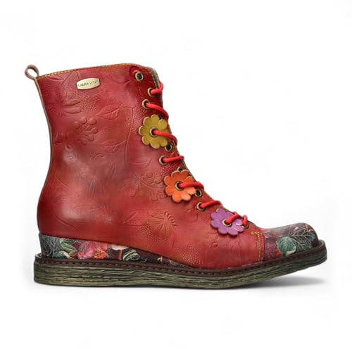 Laura Vita Women’s Ercnaulto 212 Gothic Victorian Floral Leather Ankle Lace Up Boots