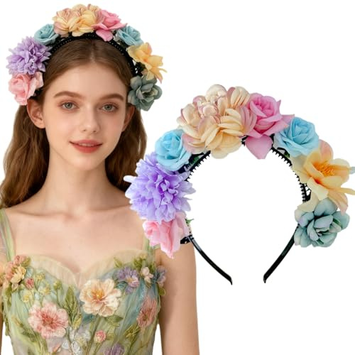 Haarreif Blumen Haarband Dirndl Braut Stirnband Kranz Kopfband Für Fasching Karneval Party Kostüm Zubehör (blau-2)