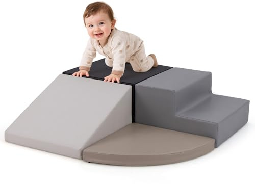 COSTWAY 4 TLG. Schaumstoffbausteine, Riesenbausteine zum Toben und Klettern, Softbausteine aus Schaumstoff, Großbausteine, Bauklötze für Kinder im Vorschulalter, Babys & Schulkinder (Grau)