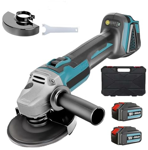 Akku-Winkelschleifer 18V, Ø 125mm, Schnellspannschutz, Anti-Vibrationsgriff, mit 2x 5500mAh Akku, Bürstenloser Winkelschleifer Set mit Schneidrad, Holzschnitzrad für Trennen und Schleifen ﻿