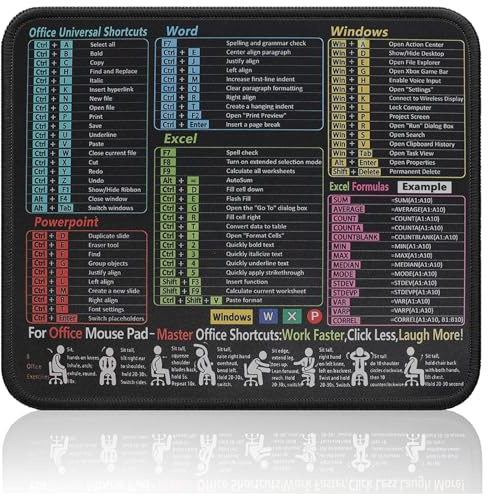 DOJASOHILMI Excel Shortcuts Mouse Pad, Small Cheat Sheet Desk Mat, 11.8x9.8, Waterproof Computer Office Gaming Mouse Mat