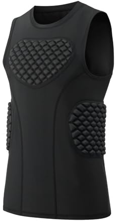 Topeter Baseball Chest Protector, Padded Compression Shirt for Catchers Gear, Football Rib Protective Undershirt Black XL