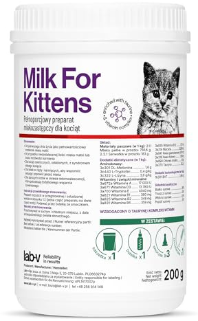 Lab-V Kattmjölkpulver för kattungar 200 g med utfodringsflaska och napp – uppfödningsmjölk för bebisar – helmjölksersättning för kattungar – kattungar mjölk för handuppfödning
