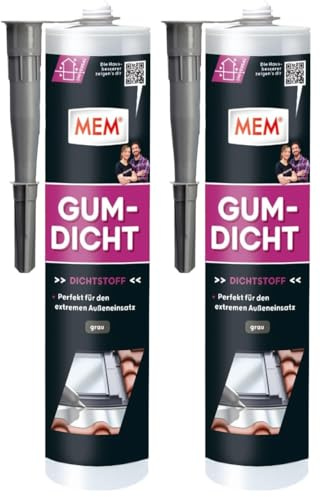 MEM Gum Dicht, Für unterschiedliche Aufgaben im Dachbereich, Haftet auf feuchten, saugenden & nichtsaugenden Untergründen, Wasserdicht, Gebrauchsfertig, Silikonfrei, UV-beständig, 310g Kartusche, Grau